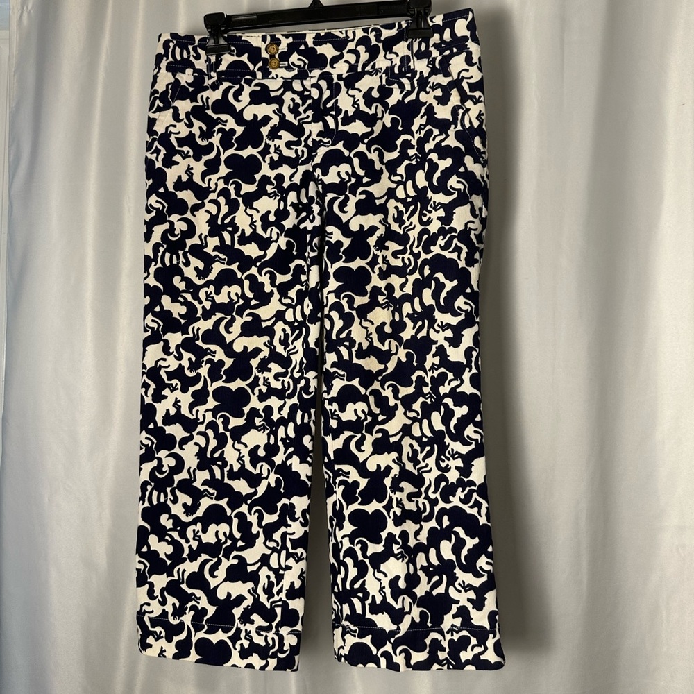 Lilly Pulitzer Navy and White Horse Patterned Pants Size 6 Palm Beach Fit